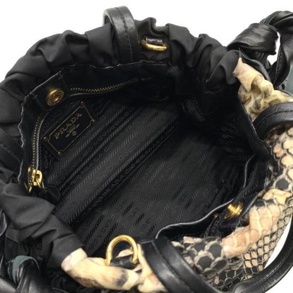 Prada Python Pattern Nylon Handbag Black - image 5